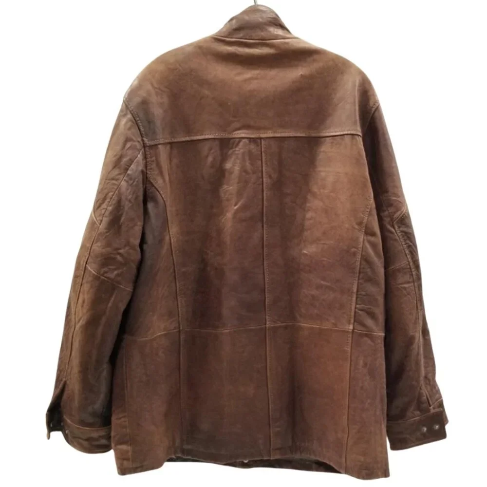 Wilsons Brown Leather Jacket Bomber Coat High Collar Unisex